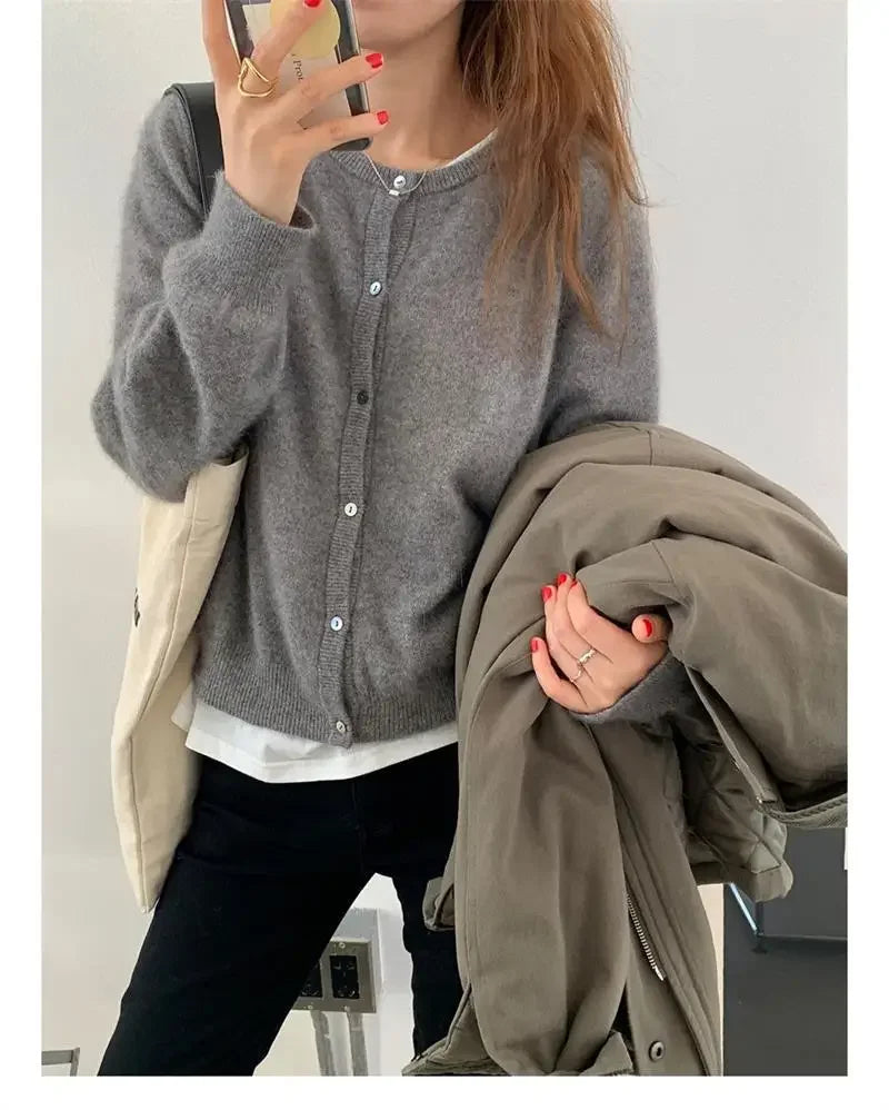 Lunivop Knitted Sweater Cardigan Loose-fit Warm Jacket Inner Wear Outer Korean Style Stylish Women's Top Core-spun Yarn