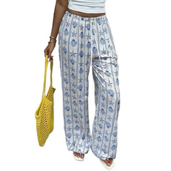 Lunivop  Women's Summer Pants Ethnic Print Drawstring Waist Trousers Full Length Casual Pants Wide Leg Starfish Print Printed Pants