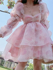 Lunivop  Summer super organza fairy princess puff sleeve long-sleeved dress temperament meat-covering medium and long fairy dress