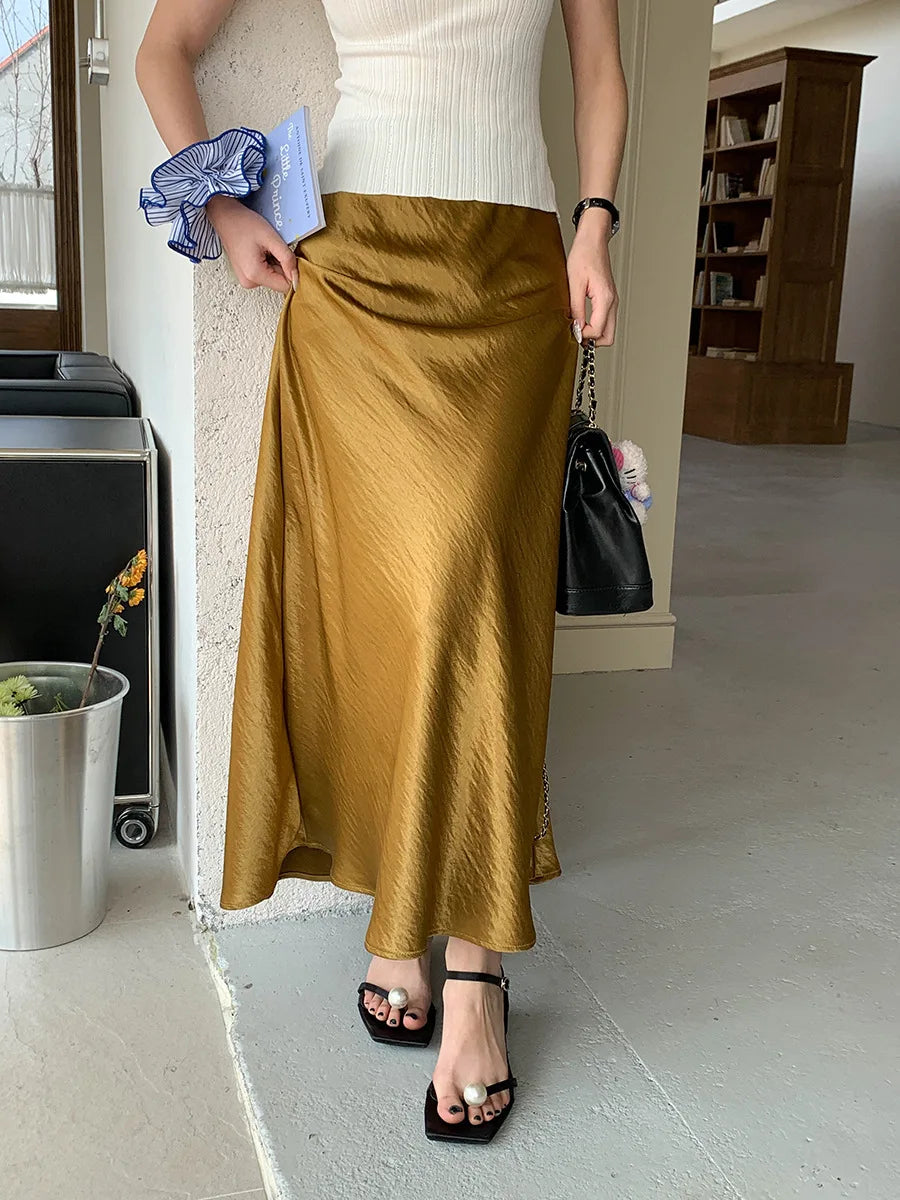 Lunivop   Water Wave Pleated Midi Skirt Women Summer High Waist Slim Mermaid Skirts Korean Style Fashion Long Skirt Female Clothes 2025