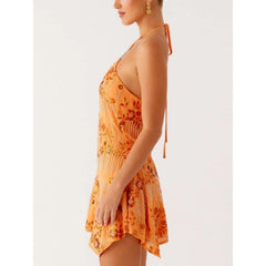 Lunivop  Sequins Floral Dress y2k Women Beaded Spaghetti Strap Sleeveless Halter Neck A Line Dress 2000s Cocktail Party Dresses