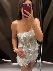Lunivop  Iridescent Paillette Sequin Mini Skirt High-Waisted Flared A-Line Summer Fashion Chic Mermaid Women Beach Y2K Sweet Skirt