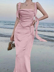 Lunivop  Sweet Pink Backless Womens Dresses Sexy Spaghetti Strap Sleeveless Wedding Evening Dress Elegant Gown Female Split Vestidos New