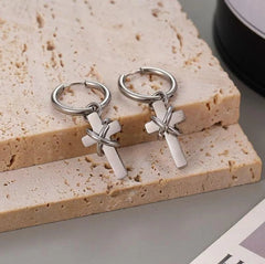 Lunivop Punk Gothic Cross Dangle Drop Hoop Earrings for Men Women Trendy Hip Hop Stainless Steel Cross Earrings Party Jewelry Gift