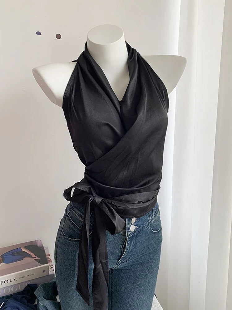 Lunivop Sexy Bandage Slim Tanks Women Fashion Casual V Neck Design Halter Tanks Korean Retro Streetwear Female Summer Elegant Tops
