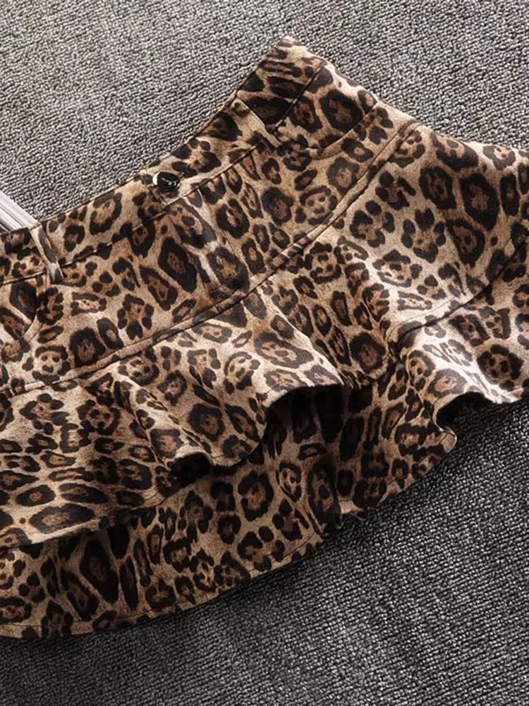 Lunivop  Sexy Ruffles Leopard Skirts Women Vintage Slim High Waist Y2K Mini Skirt Sexy Female Streetwear Retro Spring A Line Skirt