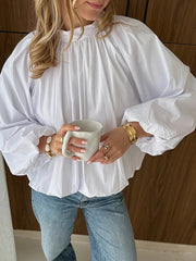 Lunivop   Fashion Women's Bowknot Shirt Pleated Long Sleeve O-Neck Backless Lady Shirts Solid Spring Summer Elegant Women Loose Top 2025