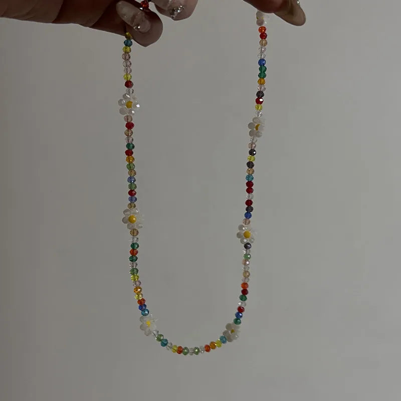Lunivop Trendy Bohemia Colorful Beads Chain Choker Necklace for Women Men Girls Lovely Small Flower Accessories Necklaces Jewelry Gifts