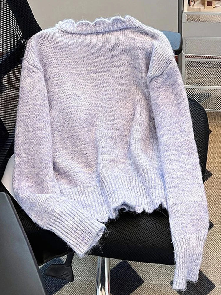 Lunivop Women Korean Sweet Cardigan Fashion Pearls O Neck Long Sleeve Knitted Sweaters Chic Design Buttons Female Fall Tops Coats