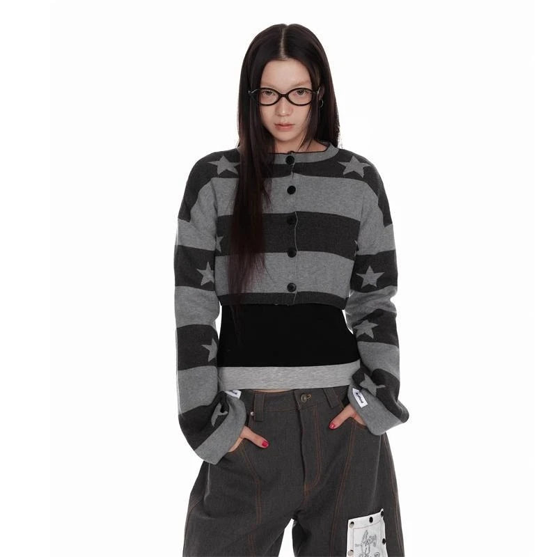 Lunivop Vintage Striped Knitted Cardigan Women Harajuku Y2k Crop Tops American Retro Gothic Streetwear Cardigan Aesthetics