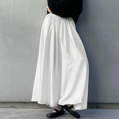 Lunivop White Satin Maxi Skirt for Women Elegant Fashion High Waist Slim Skirts Autumn Winter Casual Loose A-line Skirt with Lining 2024