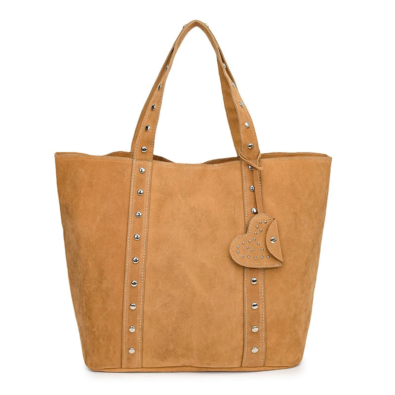 Lunivop New In Faux Suede Casual Tote Bags Large Capacity Rivet Vintage Handbags Designer Elegant Solid Retro Shoulder Bags