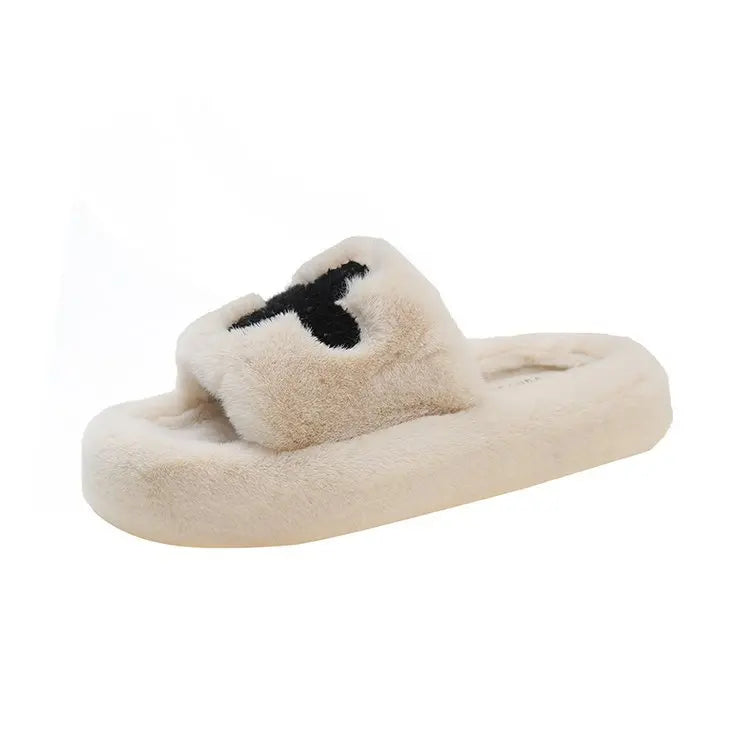 Lunivop Fluffy Fuzzy Slippers Women New Fashion Cross Cloth Winter Home Slides Open Toe Soft Sole Cotton Slippers Female Plush Shoe