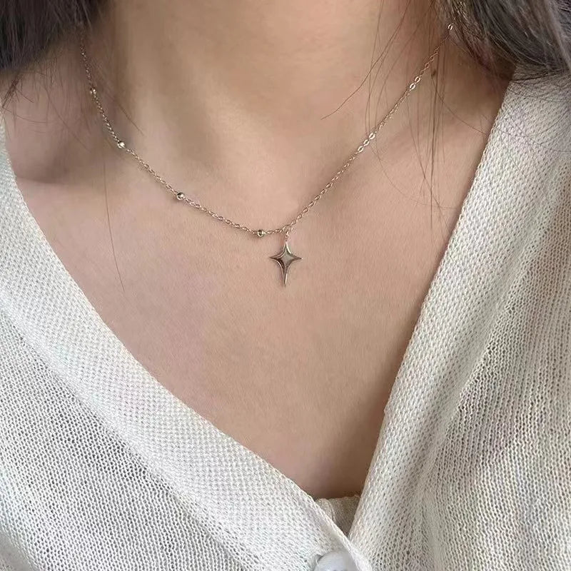 Lunivop Four-Pointed Star Pendent Necklace Simple Girl Clavicle Chain Trendy Girl Choker Fashion Jewelry