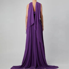 Lunivop  Elegant Evening Dress Purple Strapless Pleat Chiffon A Line Evening Gowns Thigh Slit Floor Length Formal Dresses