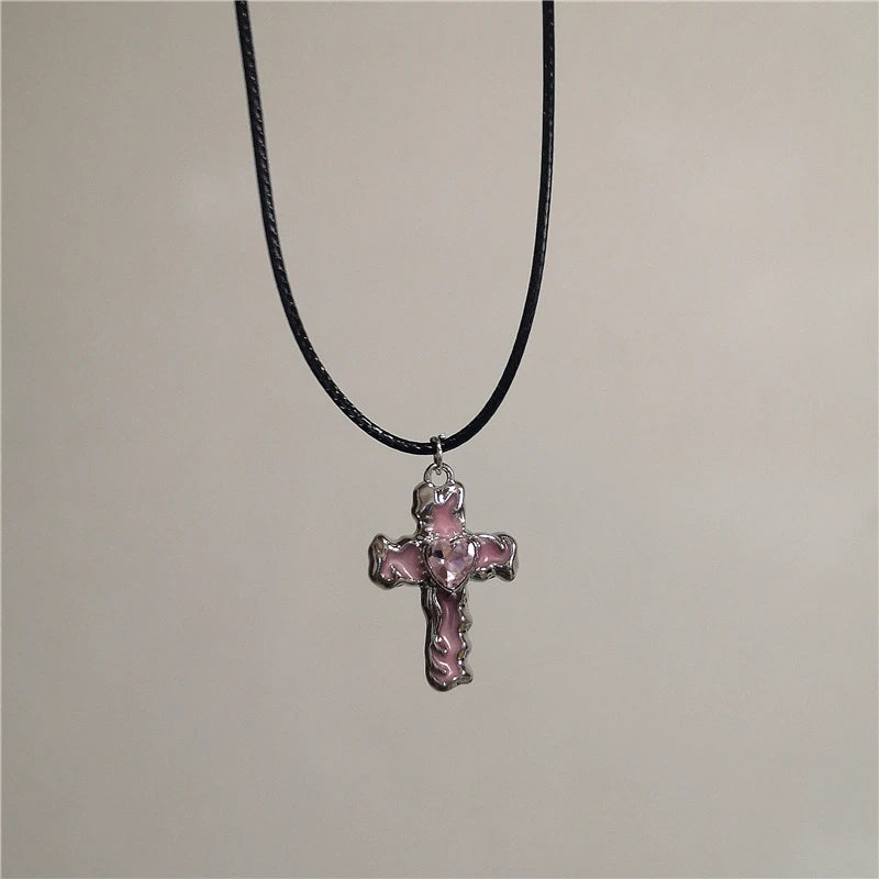 Lunivop New Simple Cross Pendent Necklace Black Leather Rope Fashion Antique Silver Color Alloy Punk Jewelry For Women Men Gift