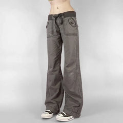 Lunivop Retro Lace-up Low Rise Pants Streetwear Patchwork Loose Casual  for Women Harajuku Straight Trousers Korean Fashion