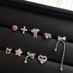 Lunivop 1 Pcs Cute Pink Zircon Bear Cross Love Heart 316L Stainless Steel Ear Bone Nail for Women Small Earrings Jewelry Birthday Gift