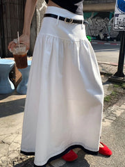 Lunivop Korean Style White Skirts Women Elegant Harajuku Black Long Skirts Vintage Fashion Casual Basic Midi Skirt Streetwear