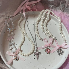 Lunivop Kpop Goth Y2K Heart Bowknot Pendant Choker Necklace Clavicle Chain For Women