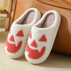 Lunivop Winter Halloween Ghost Face Pattern Cotton Slippers for Men Women Home Flats Non-slip Warm Funny Cartoon Cotton Slipper