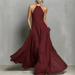 Lunivop  Blue Sleeveless Prom Dresses Halter Pleated Wedding Party Dress For Women Formal Gowns Floor Length Gala