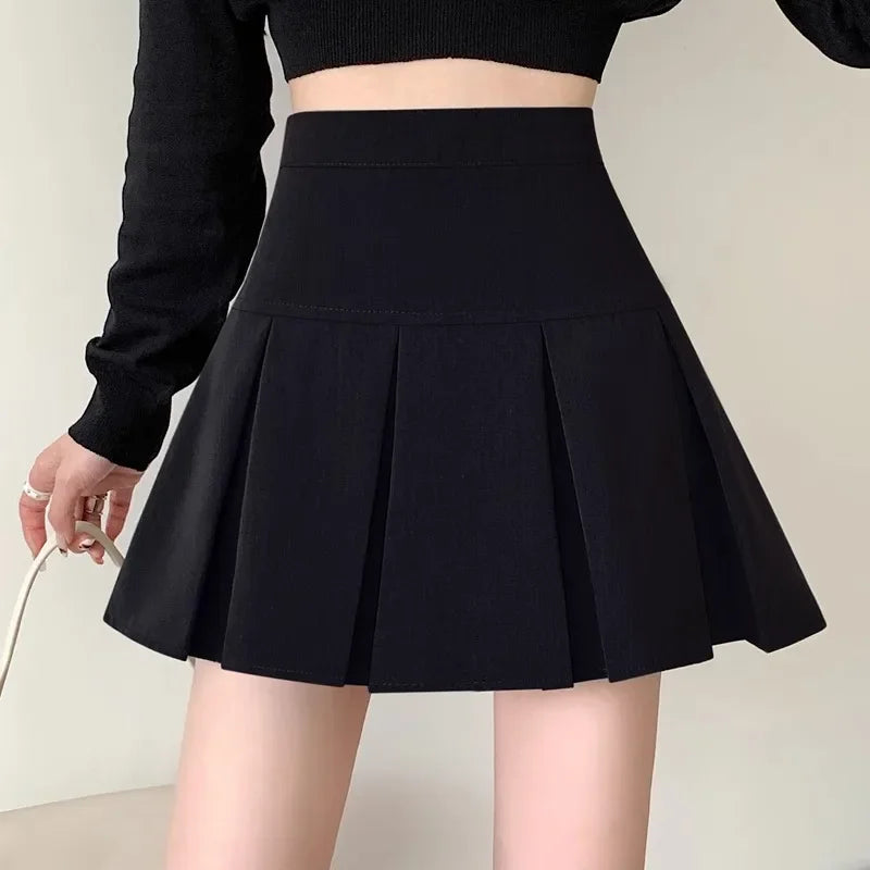 Lunivop Elegant High-waisted Pleated Skirt Autumn New Style Korean Women's Clothing Versatile Zipper-up Cropped A- skirt