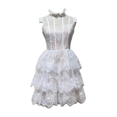 Lunivop Fashion Casual Lace Dress Women's Half High Collar Sleeveless A Line Dresses 2025 Summer New Tide
