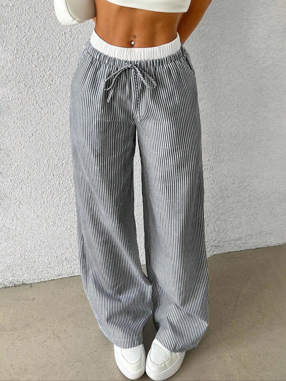 Lunivop  New Fashion Casual Women's trousers Spring and Autumn High Waist Striped Loose Wide Leg Pants