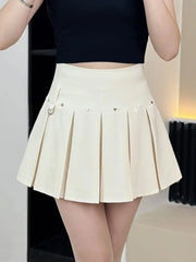 Lunivop  New Black Pleated Skirt for Women Summer High Waist Beading A-line Skirts Y2k Fashion All-match Faldas Sexy Mujer