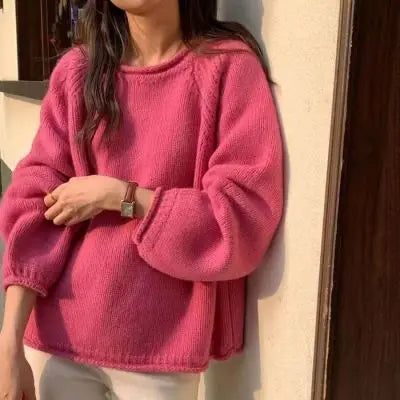 Lunivop Knit Sweater Women's Tops Long Sleeves Crew Neck Pullover Oversized Loose Plain Jumper Casual Stylish Autumn Winter Outfit