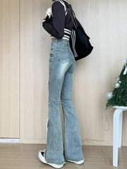Lunivop  High Waist Bell Bottom Jeans Women's Spring Autumn Slim Fit Elastic  Hoof Fashion Splicing Jeans Long Pants Bell Shape