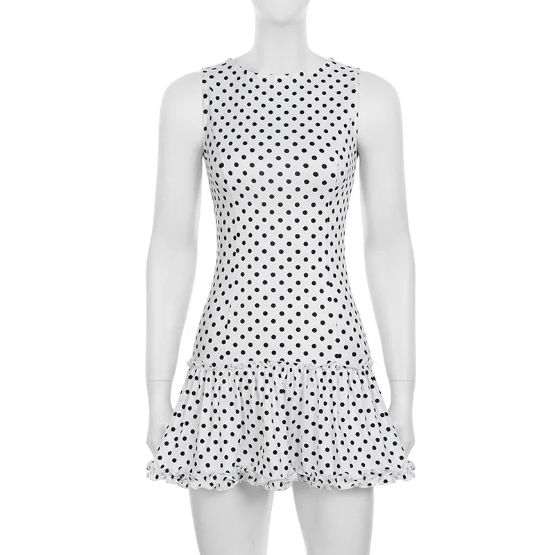Lunivop Summer Women Ruffles Hem Dress Plaid/Dot Print Mini Dress Female Sleeveless Fashion Casual A-Line Dresses Streetwear Clubwear