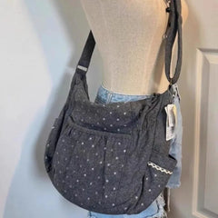 Lunivop  Korean Style Polka Dot Canvas Tote Bag Womem Shoulder Bags Ladies  Casual Lazy Versatile Fashion Crossbody Bag for Work Commute