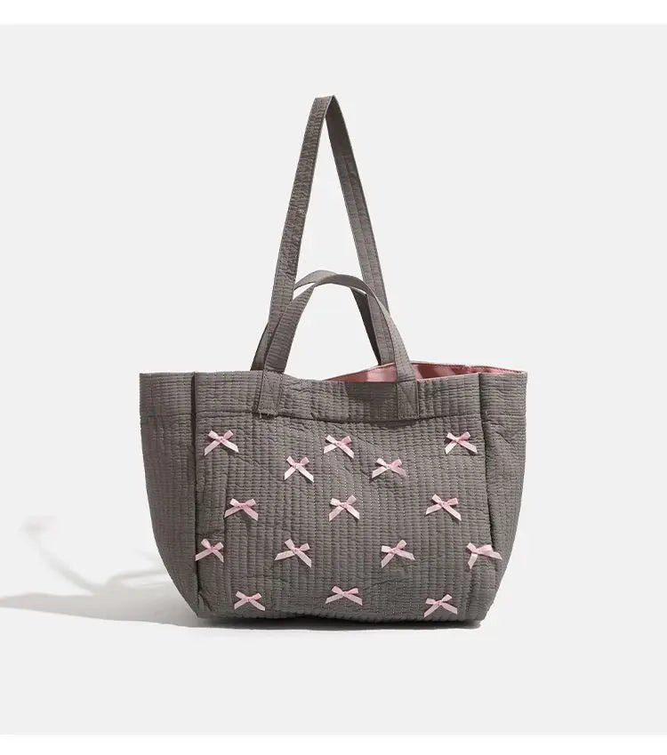 Lunivop Large Capacity Grey Tote Bag Women Harajuku Bow Chic Canvas Handbag Messenger Bag Ladies Casual Crossbody Bags Aesthetic