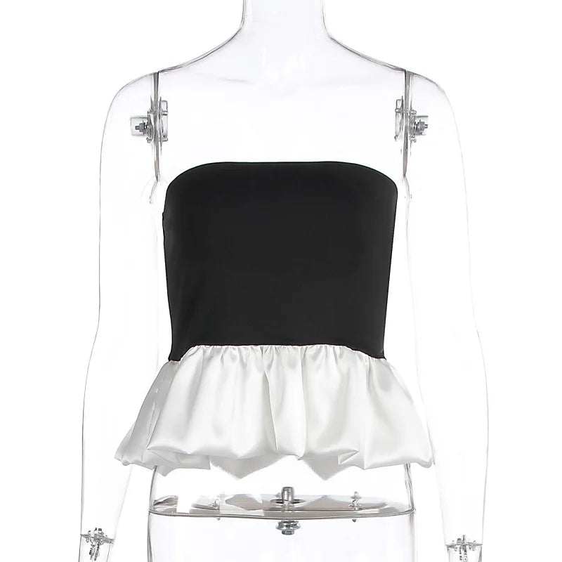 Lunivop Fashion Women Sleeveless Strapless Tank Tops Patchwork Color Puff Party Club Shirt For Cocktail Elegant Top
