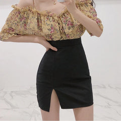 Lunivop  Pink High Waist Elastic f-length Women's Skirt Sexy Slimming All-matching Side-slit Busin Casual Polyester Fiber