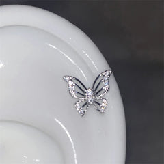 Lunivop Shiny Hollow Silver Color Rhinestone Butterfly 316L Stainless Steel Ear Bone Nail Delicate Waterproof Small Earrings for Women