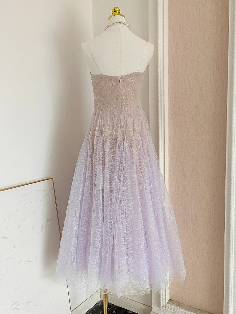 Lunivop  Fashion Women's Dress Strapless Purple Gradient Evening Party Dresses 2025 Summer New Tide