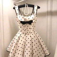 Lunivop  Elegant Sweet Wave Point Bow Ruched A-line Dresses 2025 New Camisole Vest Dress for Women Y2k Slim Waist Vestidos De Mujer