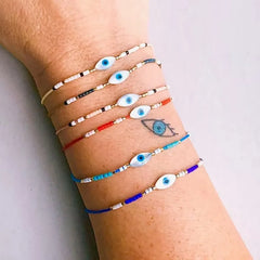 Lunivop Bohemia Lucky Evil Eye Shell Beaded Weaving Bracelet for Women Stacked Bead Bracelet Summer Beach Party Jewelry Gift