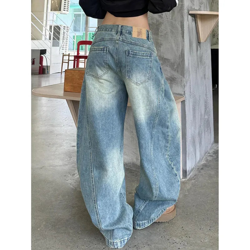 Lunivop Blue Womens Jeans High Waist Vintage Straight Baggy Denim Pants Streetwear American Style Fashion Casual Wide Leg Denim Trouser