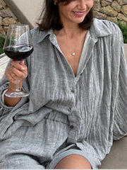 Lunivop  Summer Fashion New Women's Elegant Commuting Style Street Style Casual Long Sleeve Top Shorts Two Piece Set