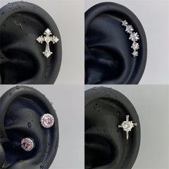 Lunivop 1pcs Quality Shiny Cross Zircon 316L Stainless Steel Ear Bone Nail Y2K Style Silver Color Earring for Women Cochlear Accessories