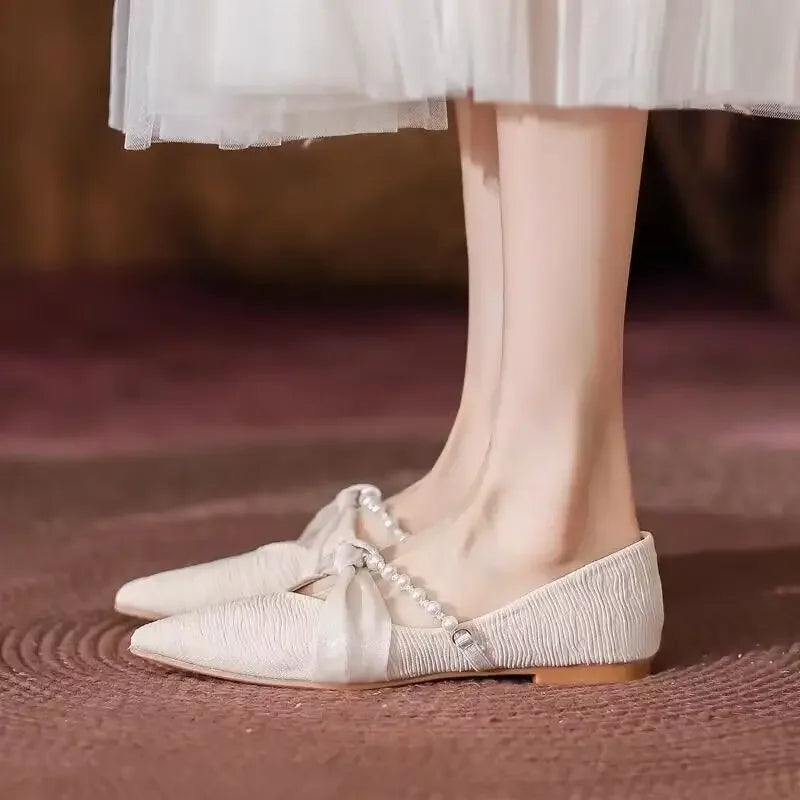 Lunivop  Pointed Toe Shoes for Women Pearl Low Heel Elegant Black High Quality Fashion Y2k Lastest Casual Slip On Young Chic Woman Flats
