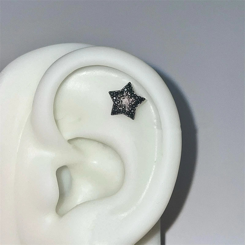 Lunivop 1PCS Four Colors Star 316L Stainless Steel Ear Bone Nail New Full of Rhinestone Shiny Earring for Women Y2K Cochlea Jewelry