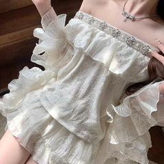 Lunivop  Summer Sexy Off Shoulder Fashion Strapless Top for Women New High Waist Ruffles Patchwork Skirts Two Piece Sets