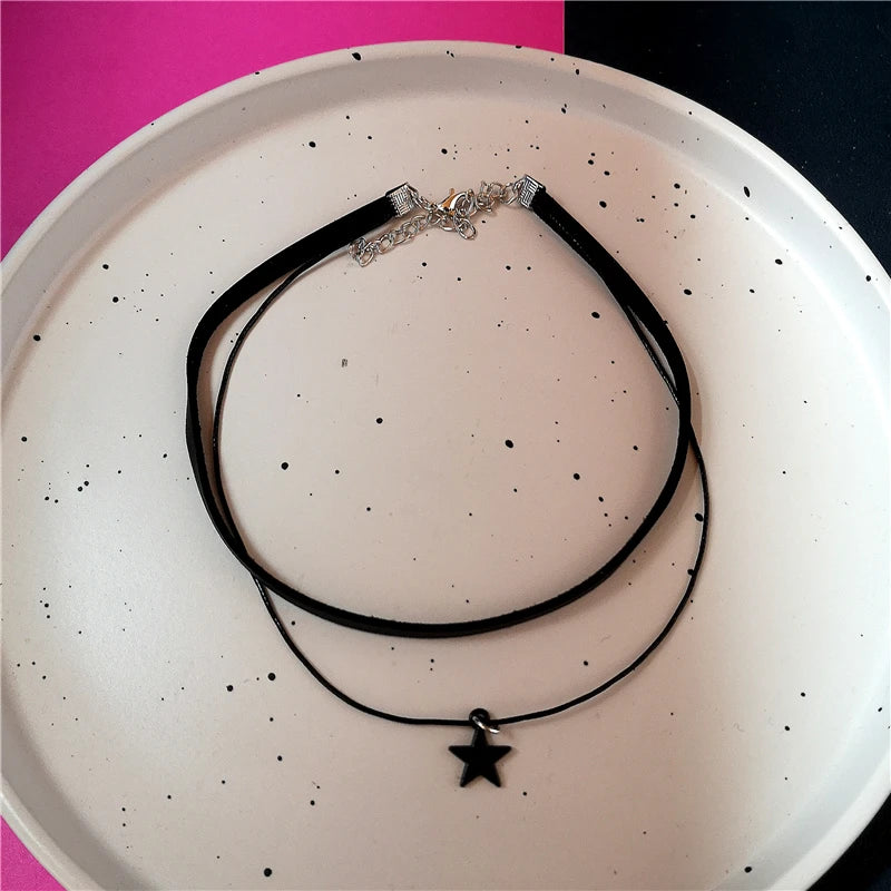 Lunivop Kpop Goth Vintage Harajuku Zircon Flower Butterfly Star Moon Pendant Y2K Choker Necklace Women 2000s Grunge Accessories Jewelry