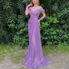 Lunivop  Luxury Sequin Women's Evening Dress Off Shoulder Sweetheart Lilac Wedding Guest Gowns A Line Slit Elegant Prom Gowns