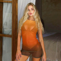 Lunivop Sexy Women Fashion Y2K Gradient Sleeveless Mesh Club Party Dress 2024 Summer Beach Mini Slim High Waist Elegant Dress